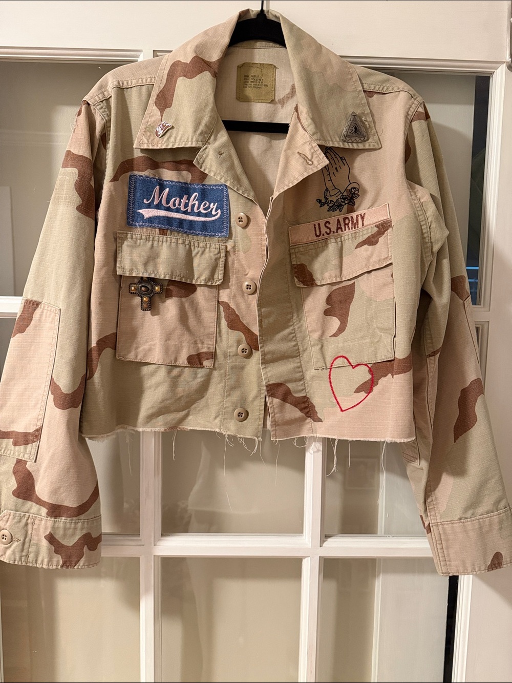 Re-purposed Custom Desert Camo Cropped Jacket with 'Mother' Patch